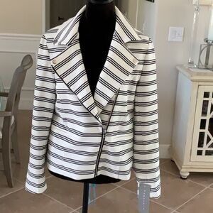 Bagatelle black/white stripe zip front jacket, size L, NWT